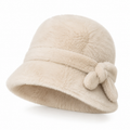 Cream faux fur bucket hat with knot detail – main product photo