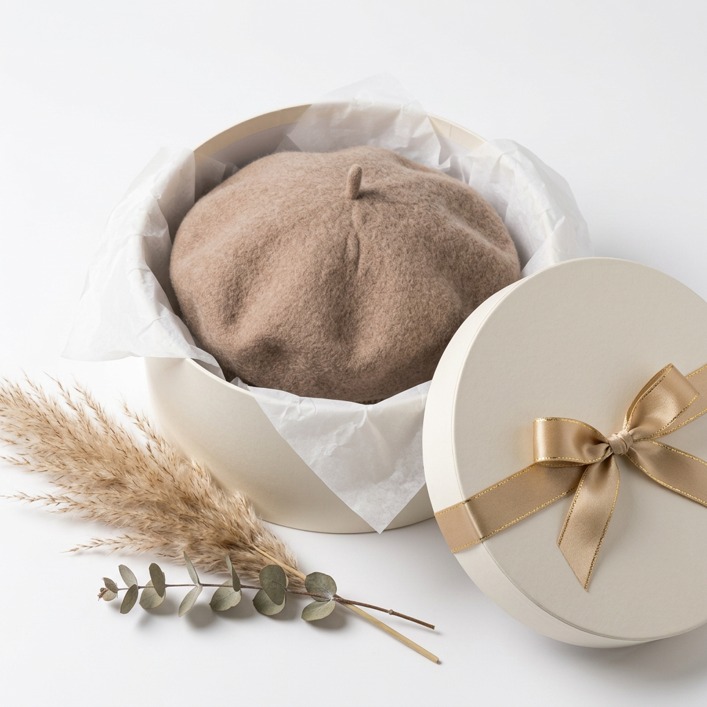 Cream Round Hat Box Premium Gift Packaging