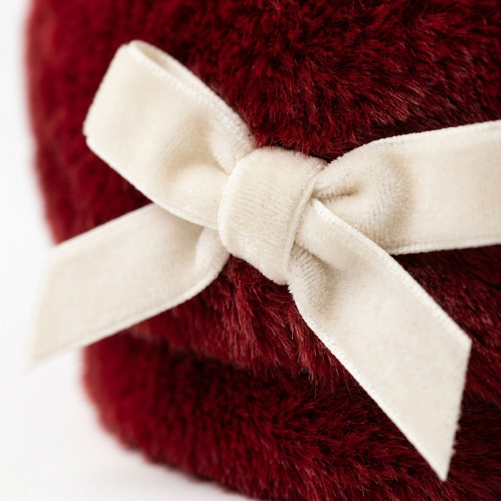 Ivory velvet ribbon bow detail macro red faux-fur beret