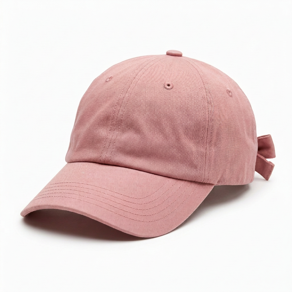 Dusty rose bow detail women's baseball cap white background hero shot