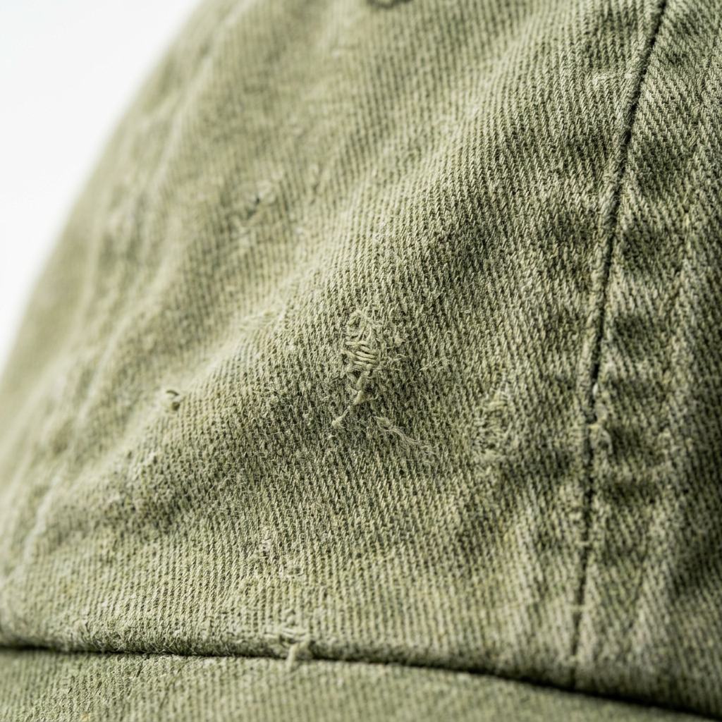 Washed cotton fabric texture macro detail olive dad cap