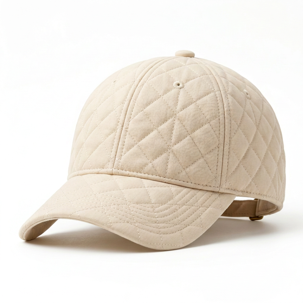 Ivory cream quilted diamond baseball cap white background hero shot