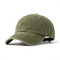 Vintage washed olive green dad cap white background hero shot