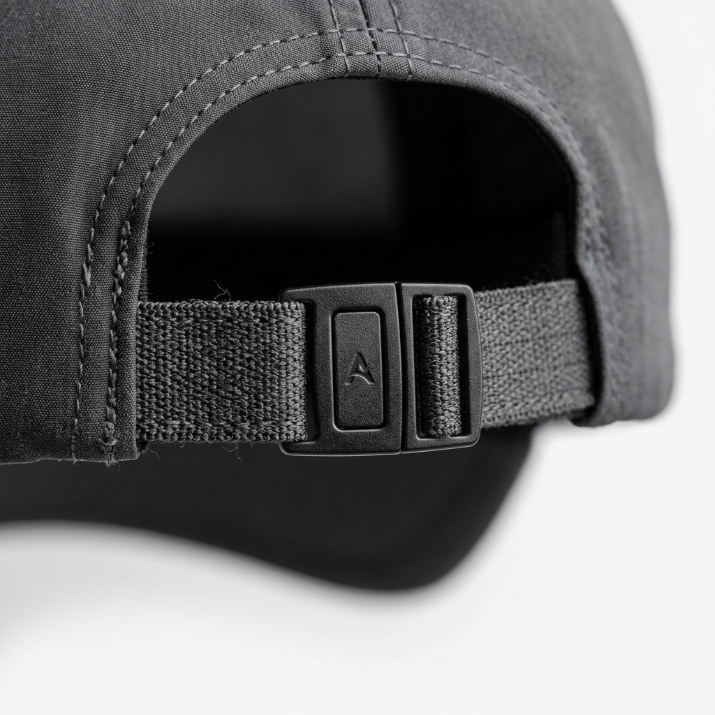 Clip buckle closure rear strap detail performance running cap