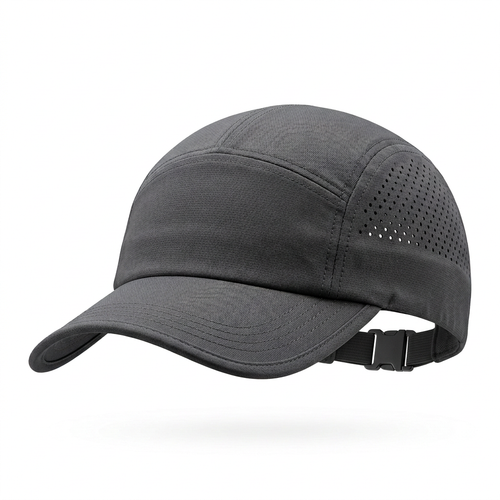 Charcoal gray performance running cap white background hero shot
