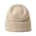 Oatmeal cream ribbed knit beanie white background hero shot