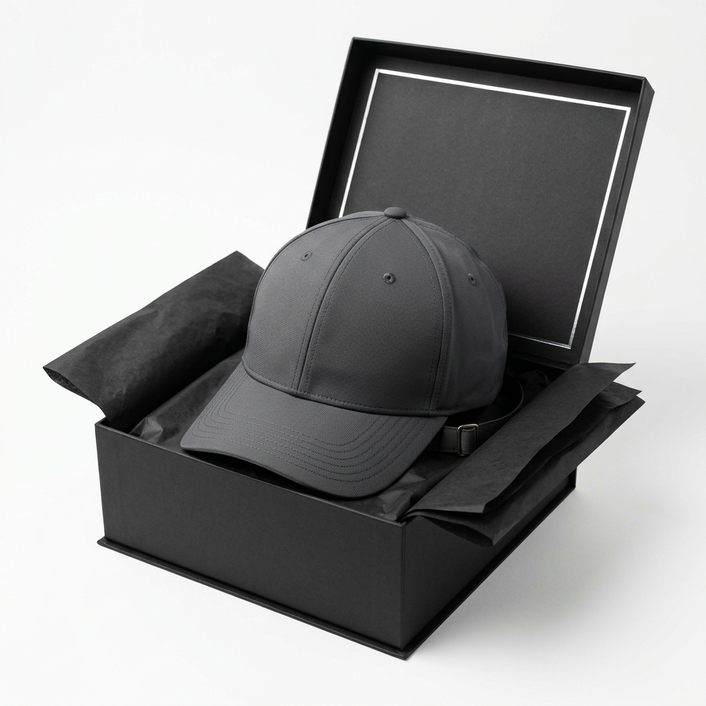 Charcoal performance running cap matte black luxury gift box packaging