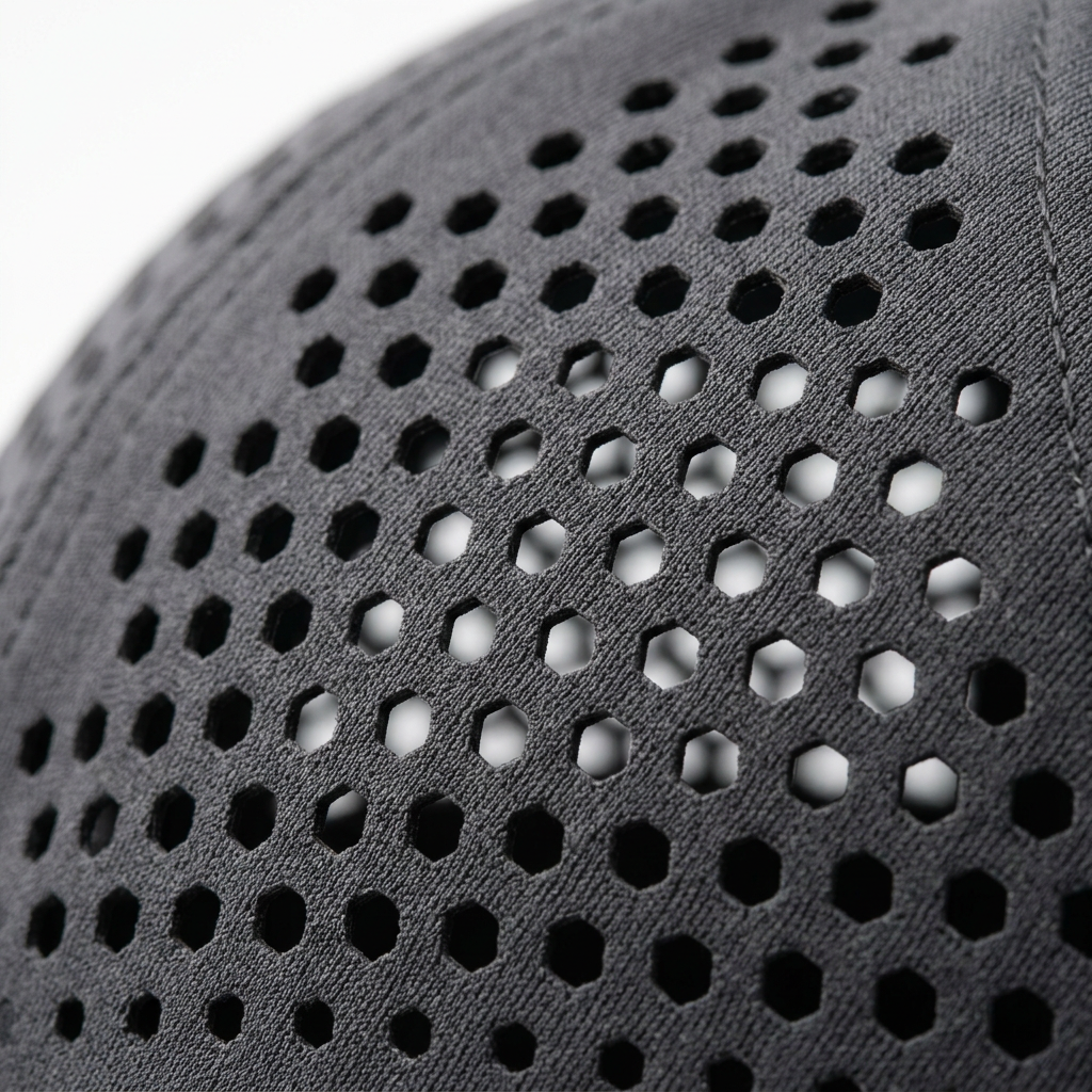 Laser-cut ventilation perforation panel macro detail performance cap