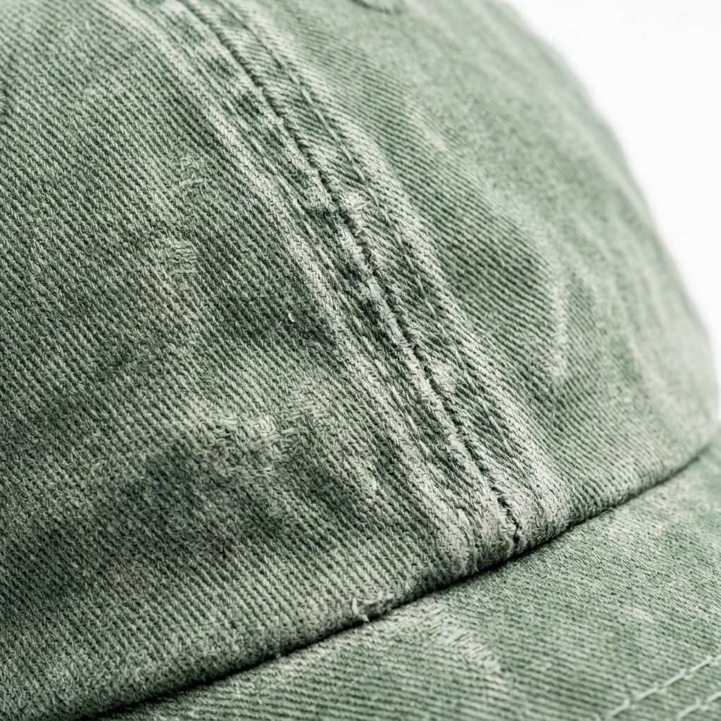 Washed cotton fabric texture macro detail sage green cap