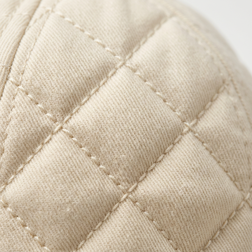 Diamond quilt stitching texture macro detail ivory baseball cap