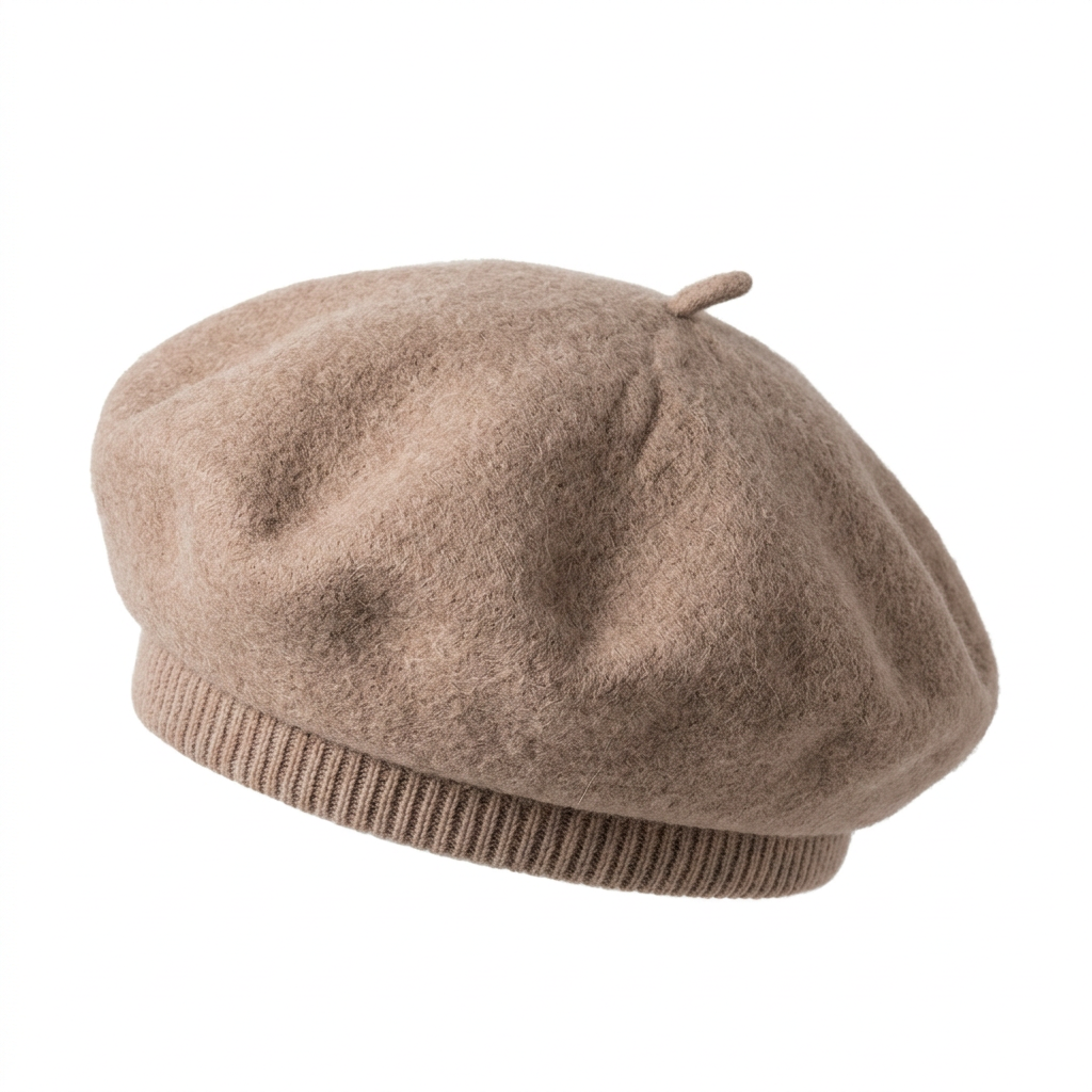 Women's dusty camel beige wool felt French beret front view