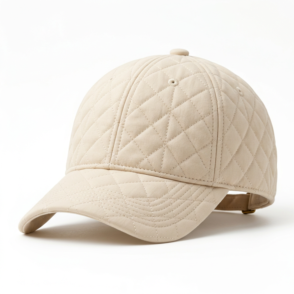Women's ivory cream quilted diamond baseball cap front view