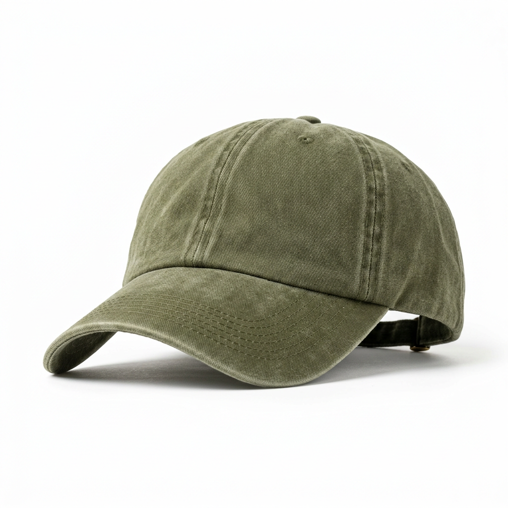 Vintage washed olive green dad cap front view